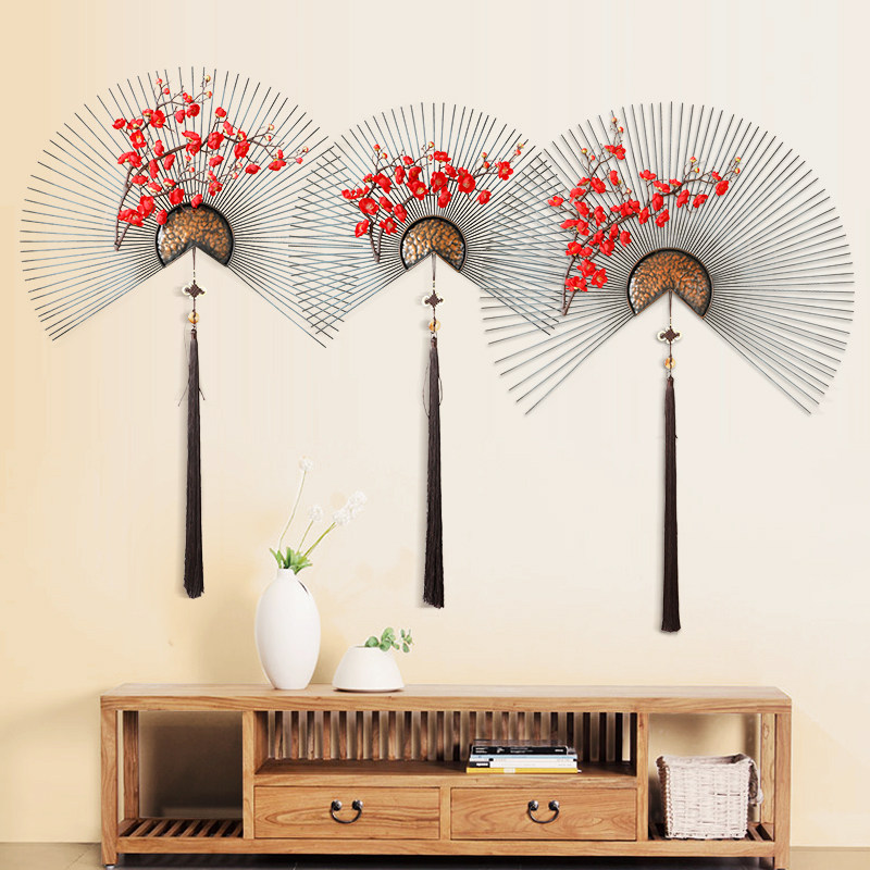 New Chinese style wrought iron fan wall decoration living room sofa TV background wall decoration wall hanging porch wall decoration pendant