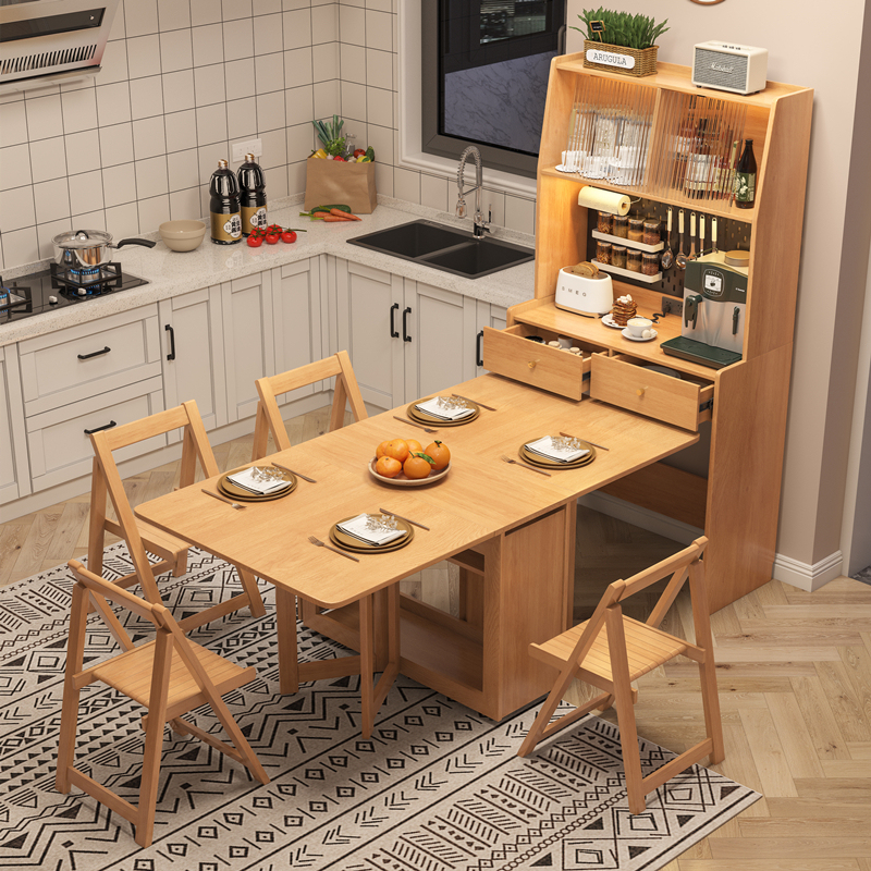 Luxury Furniture Solid Wood Sideboard Dining Table Integrated Small Apartment Multifunctional Folding Table Home Use Retractable Invisible