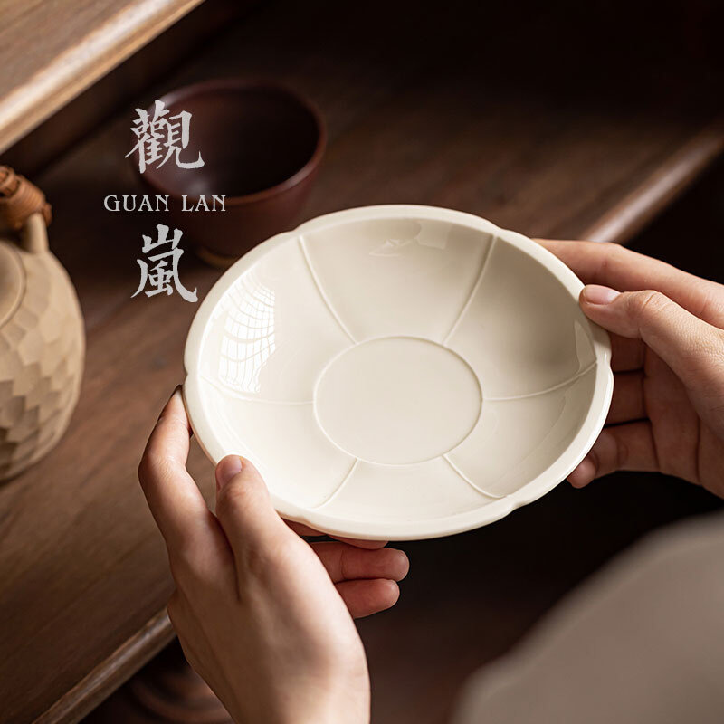 View Lan Ding Kiln White Flower Mouth Ceramic Pot holder Bowl Bearing Cover Bowl Tofruit Pan Tea Spot Tray Ceramic Tea Bearing Small Dry Foam Table-Taobao