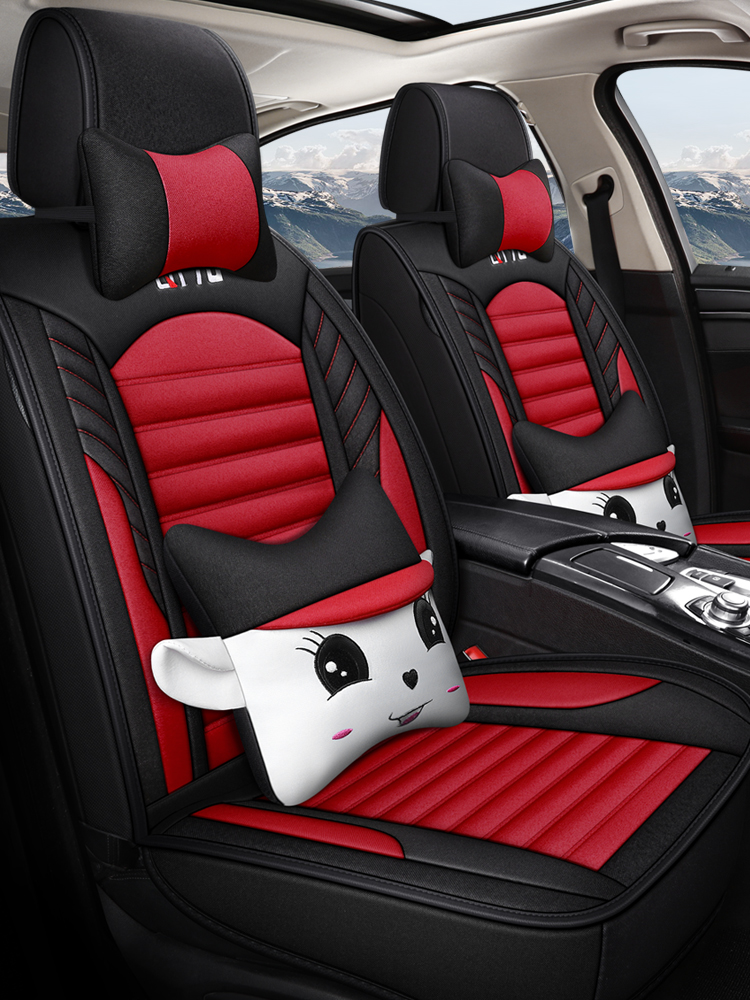 Car Supplies All Season Universal Cushions Net Red Cartoon Linen Breathable Full Surround Five Sedans Fabric Car Saddle Chair Cover