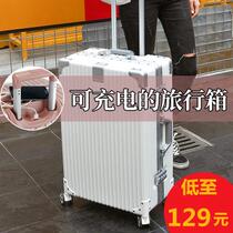 Pink Suitcase Luggage Charge Capacity Large Pull Bar Box Moving Style Box Waterproof Password Box Suitcase White