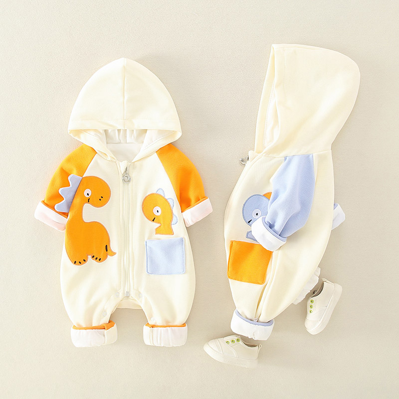 Baby Spring Jacket 0-1 Year Old Male and Female Baby Dinosaur Jumpsuit Spring and Autumn Outerwear Cute and Super Adorable Toddler Clothes