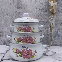 New thick enamel 16-20 enamel pot three-piece soup pot pao mian wan milk pot small pot binaural continental South Korea