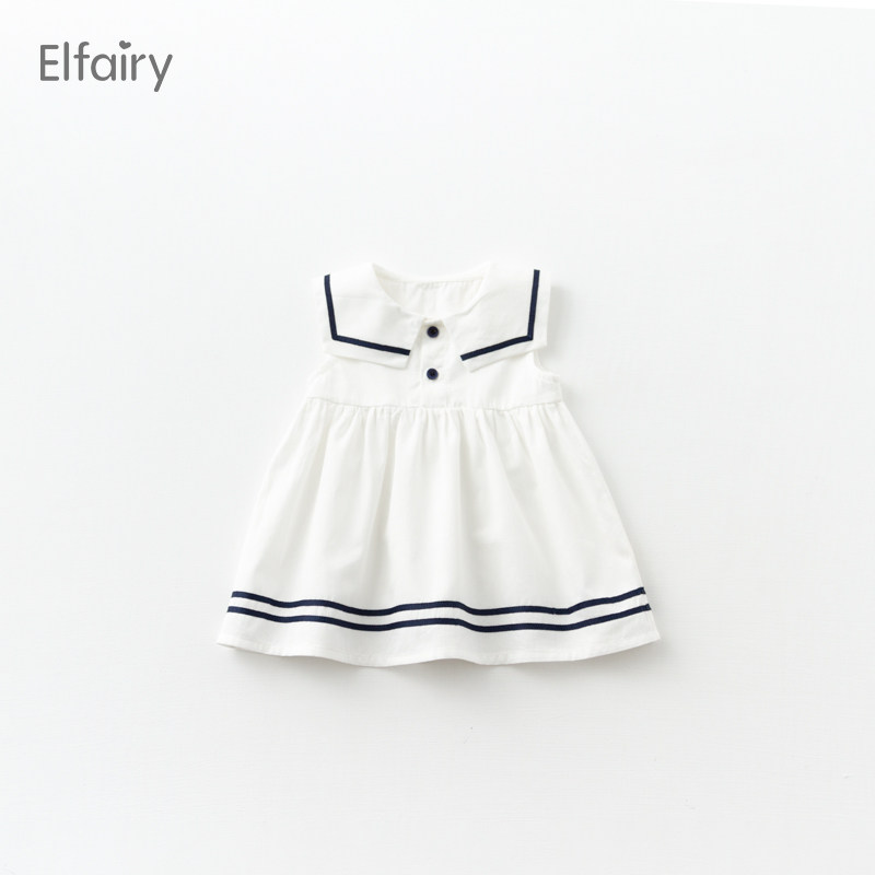 Elfairy little fresh girl navy skirt tank top skirt summer thin baby slip dress baby dress cotton