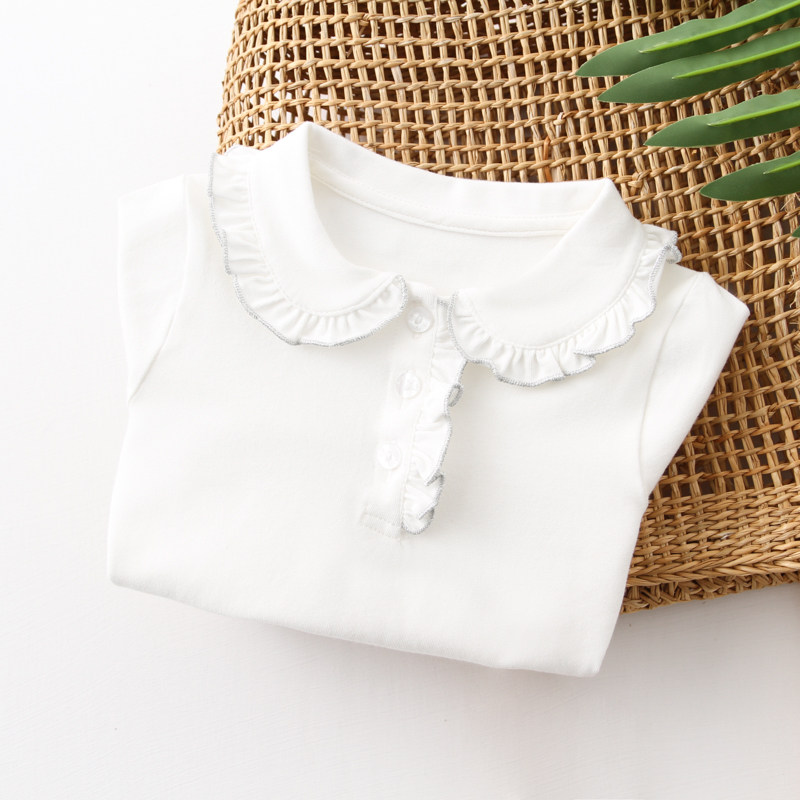 Elfairy girls bottoming shirt cotton white T-shirt princess doll collar baby bottoming shirt baby shirt spring and autumn