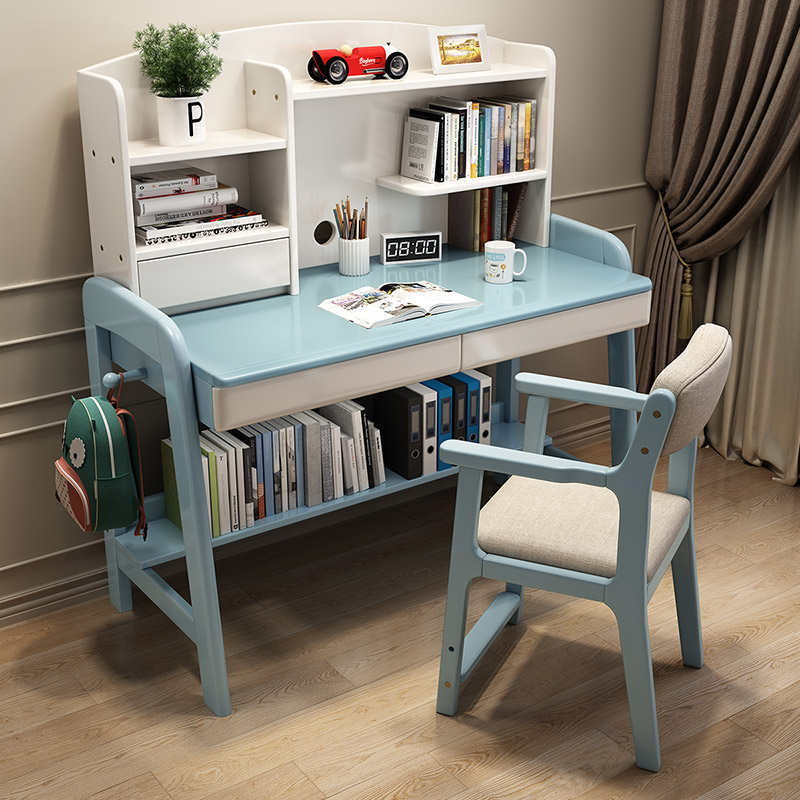 Solid wood children's desk learning desk Primary school students home writing desk modern simple liftable desk chair combination