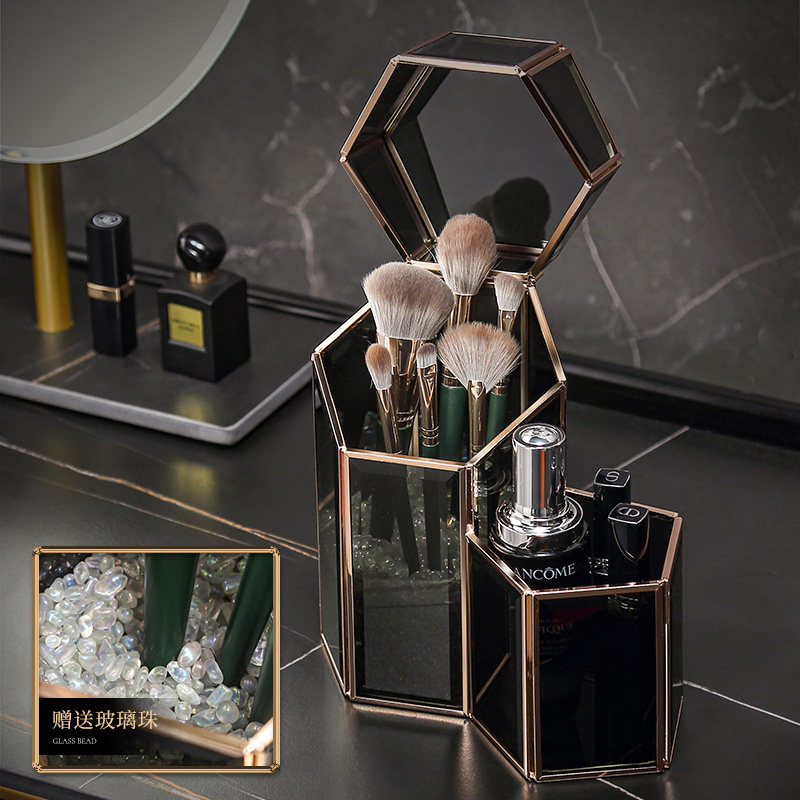 Light Extravagant Makeup Brush Bucket Dust Protection With Lid Cosmetic Eye Shadow Brushed Lipstick Red Containing Box Pen Holder Glass Tabletop Makeup Table