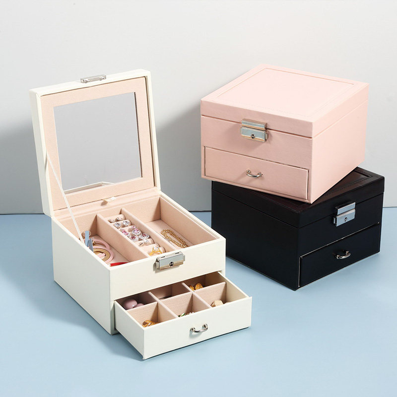 Eurostyle minimalist first decoration case Large capacity with mirror with lock ear pin earrings Ring Hairpin Hairpin Hairpin Hairdresse MAKEUP HANDMADE CONTAINING BOX