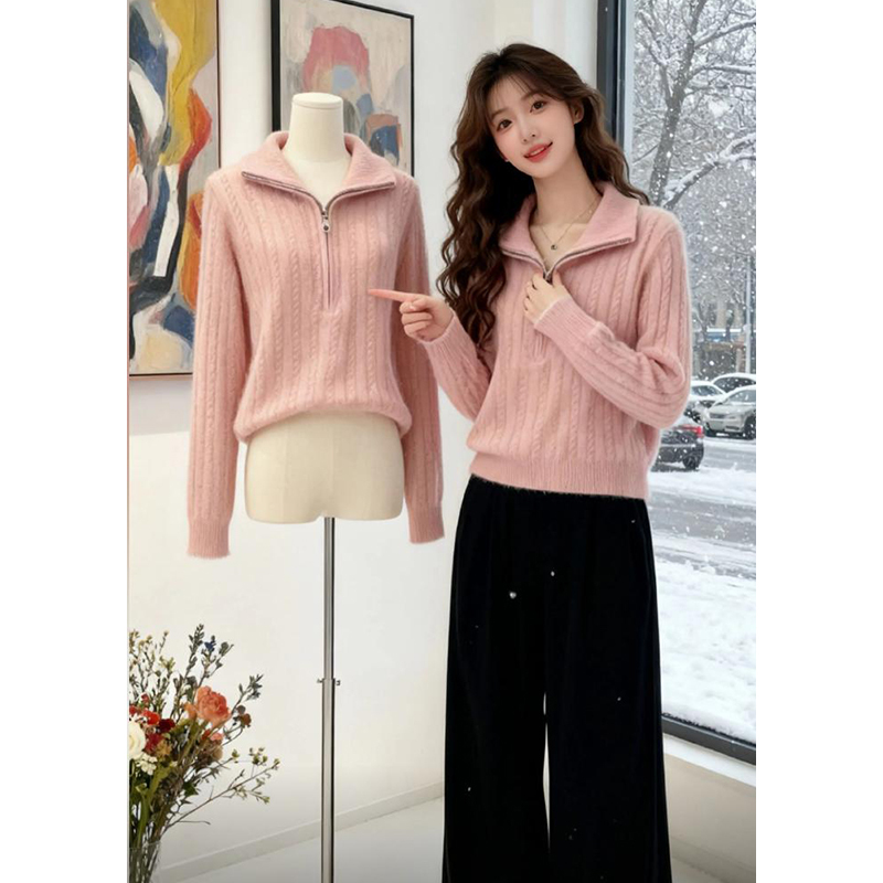 Korean Style Versatile Half-Zip Knit Sweater for Women, New Autumn and Winter Fashion Thickened Top Korean Style Versatile Half-Zip Knit Sweater for Women, New Autumn and Winter Fashion Thickened Top