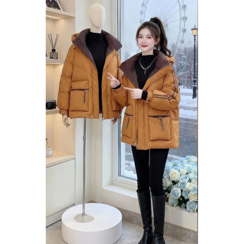 Down Cotton Jacket for Women, Winter 2026 New Thickened Mid-Length Cotton Coat, Loose Large Size Hooded Warm Cotton Jacket
