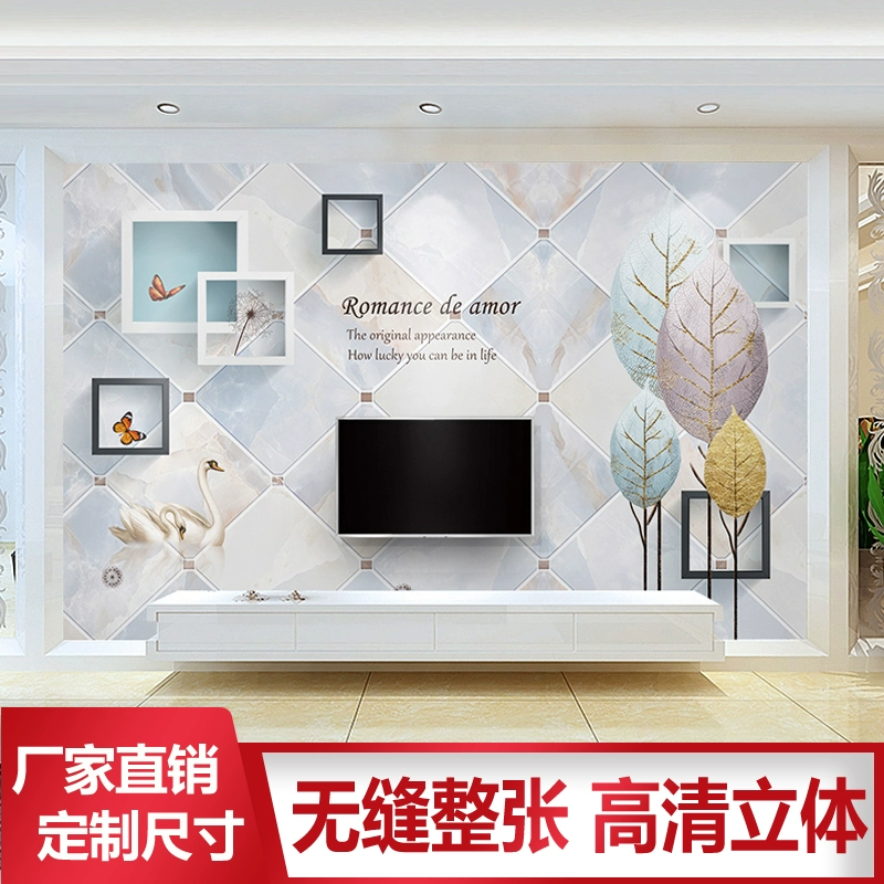 8d Bắc Âu TV tường giấy dán tường hoa văn đá cẩm thạch đơn giản bức tranh tường nền 3d tường bao phủ phòng khách 5d bầu không khí phim và truyền hình hình nền - TV