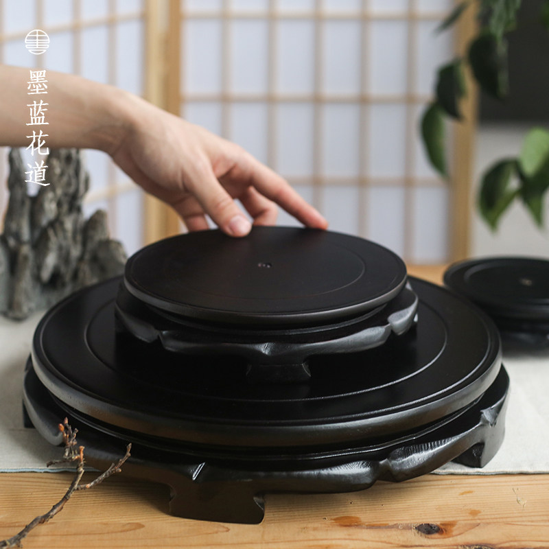 Floral Solid Wood Rotary Base Large Turntable Zen Chinese Style Chinese Style Flower Arrangement Ware Wooden Round Wooden Wooden Table
