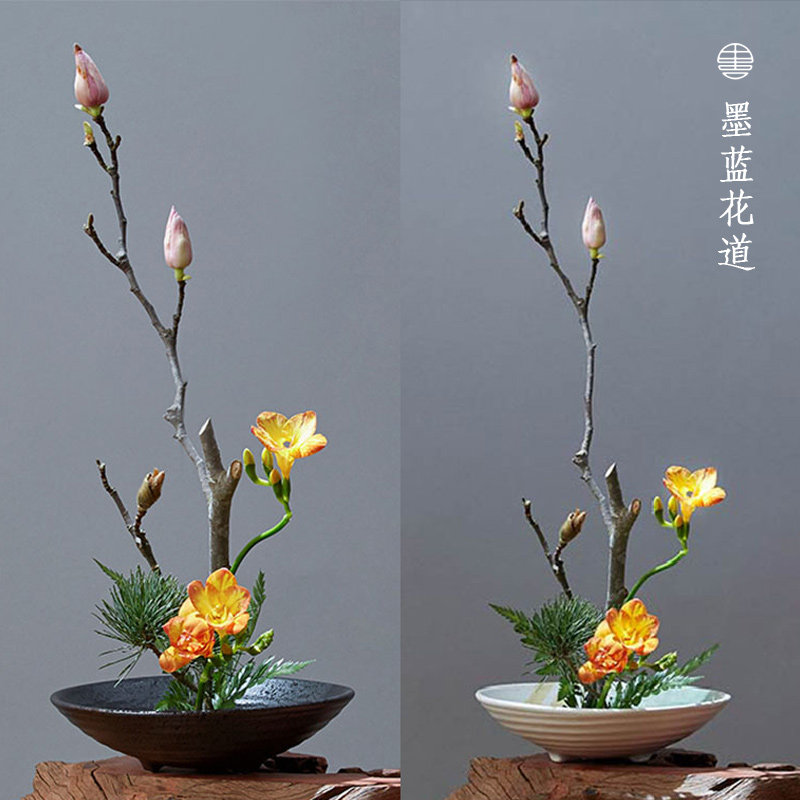 Chinese flower jar disk tripod ceramic Japanese flower flower flower pot