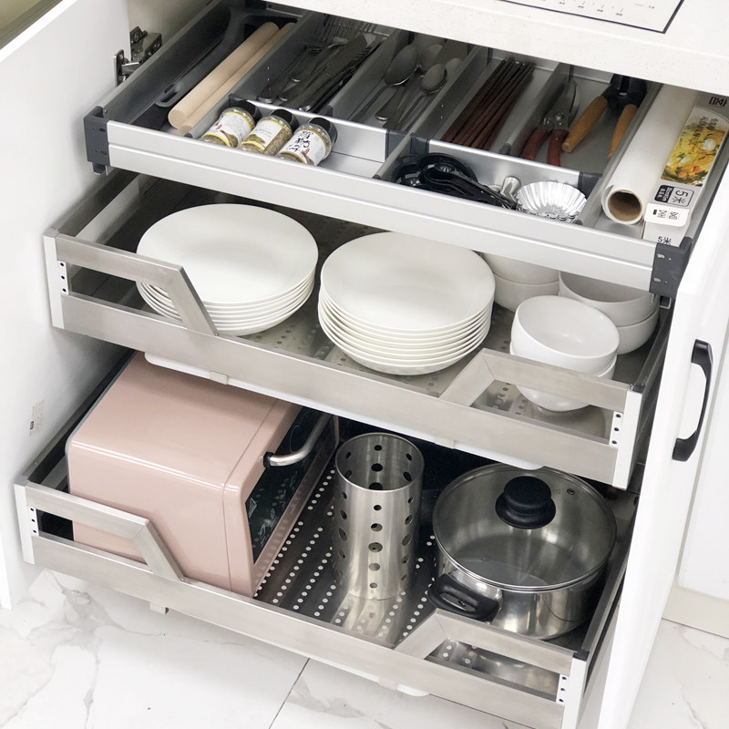 Miseku 304 stainless steel pull basket kitchen cabinet pull basket vegetable basket drawer pot basket push and pull storage