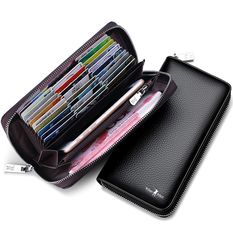 British Crown Rav Laurenma ball men's wallet Long version genuine leather business multifunction clip hand bag driver's license bag bank card bag men
