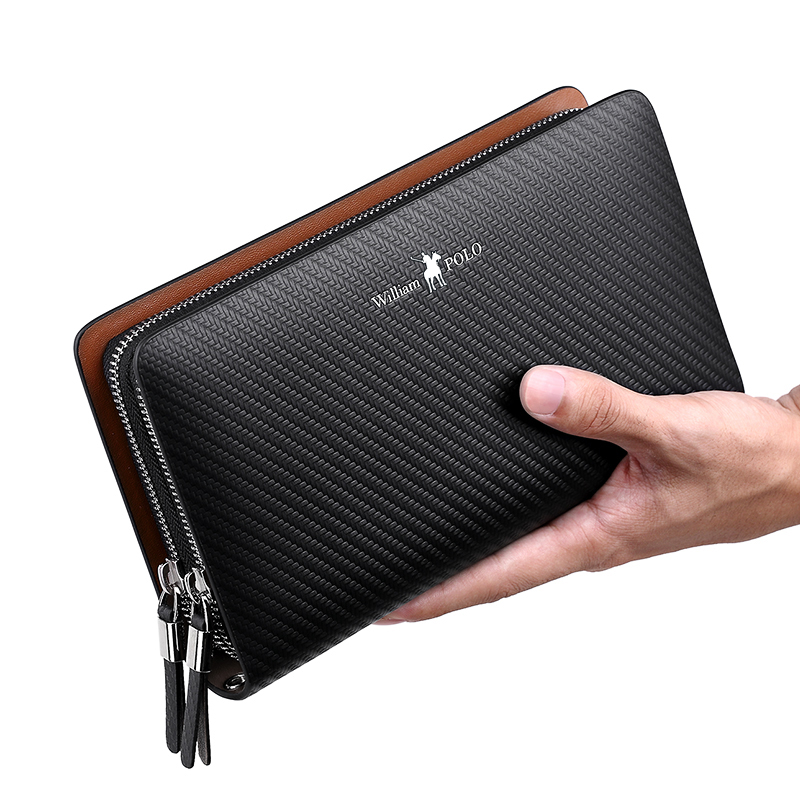 Royal Rafa Lauren mattball Handball Handbags Business Large-capacity Handbag Bull Leather Hand Grip Bag Double Pull Bracelet Long Version Men's Wallet