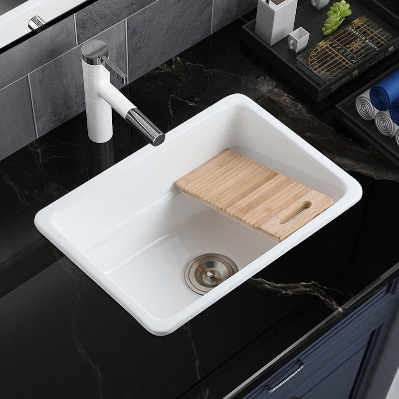 Balcony Taichung Basin ceramic Laundry pool with mobile washboard Basin Embedded washbasin Single slot cabinet Custom-Taobao