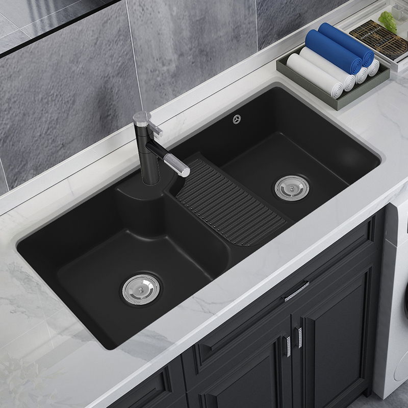Balcony Laundry Pool With Washboard Ceramic Matt Black Single Pool Floor Basin Wash Basin Domestic Stone Down Basin Sink-Taobao