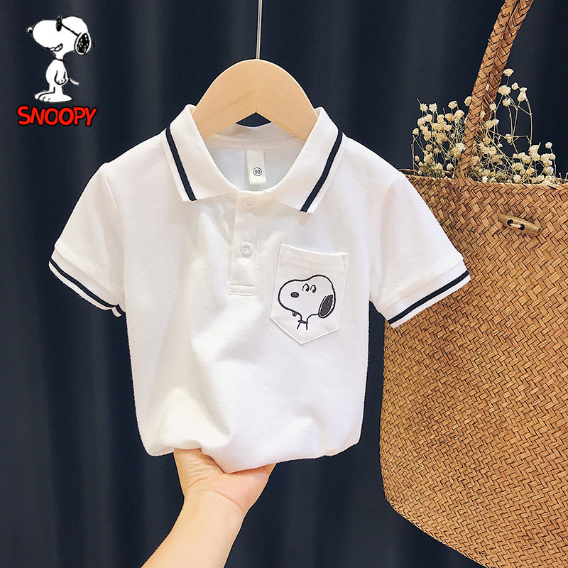 Snoopy Snoopy Children's POLO Shirt Short Sleeve Thin Summer Boys White Half Sleeve T-Shirt Toddler Summer Clothing