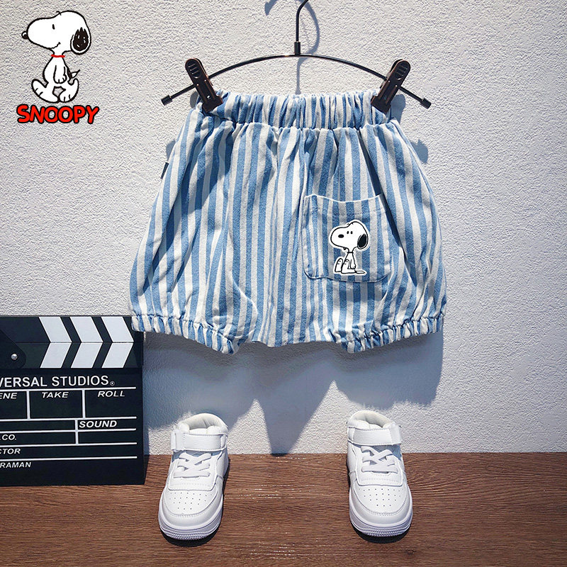 Annoubie boy clothing boy casual shorts wearing 2022 new baby foreign pie pure cotton striped large PP pants thin