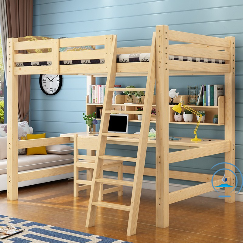 Solid wood loft bed adult children multi-functional combination high and low bed pine bunk bunk bed student desk bed