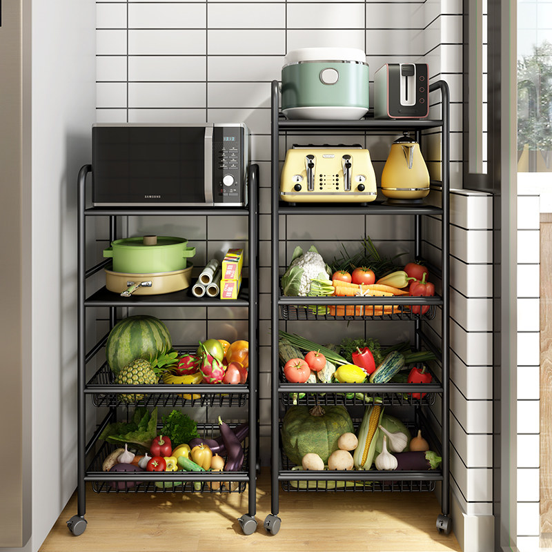 Kitchen basket shelves Floor-to-ceiling multi-layer multi-functional household fruit and vegetable storage mobile shelves