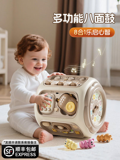 Juguete de causa y efecto para bebé, tablero ocupado, poliedro Montessori, educación temprana, hexaedro, interruptor de tambor de mano para niños