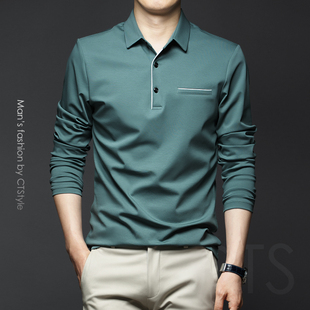 autumn men's lapel long sleeve t-shirt mercerized cotton pure cotton ice silk polo shirt business casual men's 2020 new
