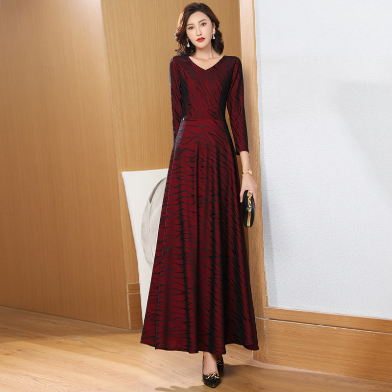 Long sleeves one-piece dress lady 2023 spring autumn new temperament Striped High-end Big Code Big Swing Dress Superior sensations Dresses-Taobao