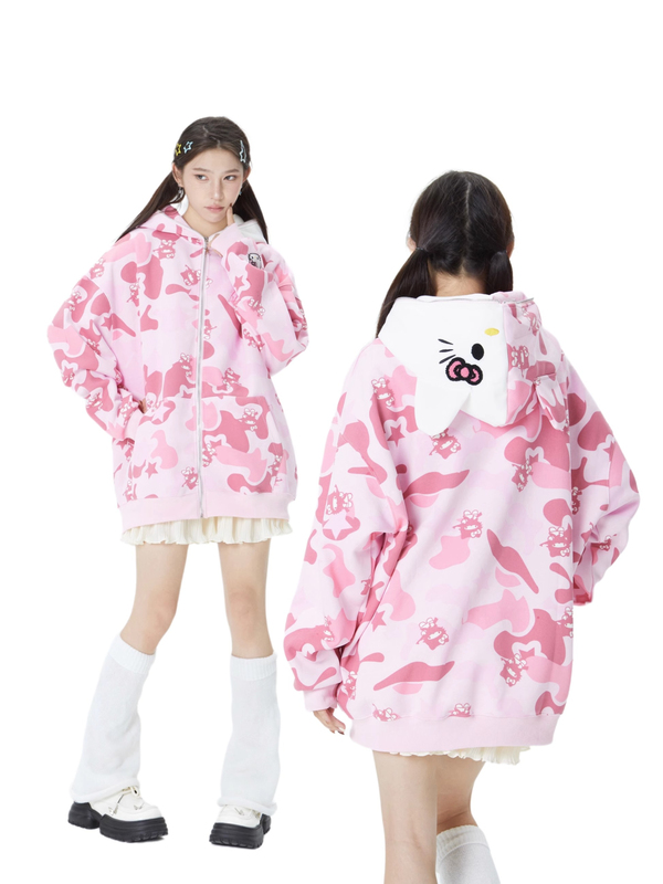 Xiyin American Retro Camouflage Cat Print Cardigan Hooded Sweatshirt for Women ins Autumn and Winter Trendy Brand Design Jacket Xiyin American Retro Camouflage Cat Print Cardigan Hooded Sweatshirt for Women ins Autumn and Winter Trendy Brand Design Jacket