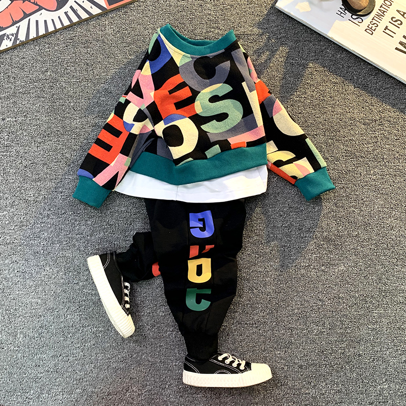 Korean boys' middle school children's autumn suit foreign atmosphere children's clothing baby sweatshirt spring and autumn thin children's clothes two-piece set