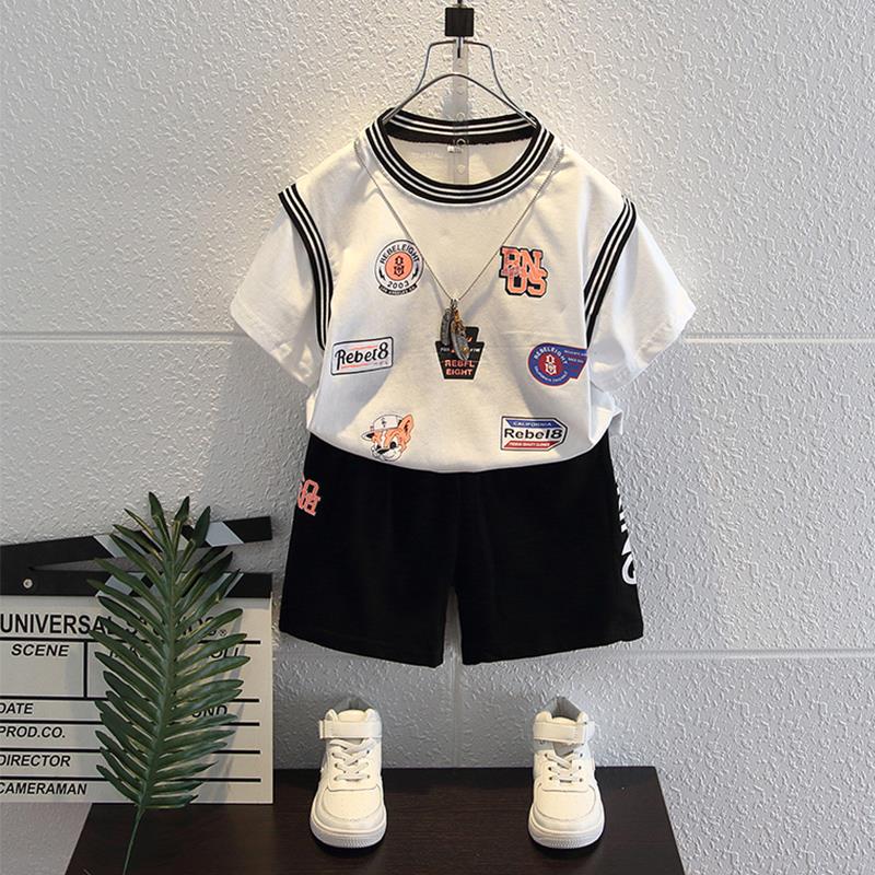 South Korean boy's summer clothing suit handsome children's children's clothing 2021 Baby Summer Short Sleeve Clothes Han Edition Tide