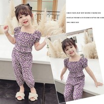South Korean girls broken flower suit 2021 Summer new tennis Red Ocean Gas 3-year-olds Two sets 1 female baby Summer clothes