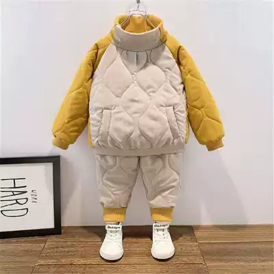 Korean boys ' winter suit Western style 3-year-old baby children's cotton jacket plus velvet thickened two-piece set 5 boys tide