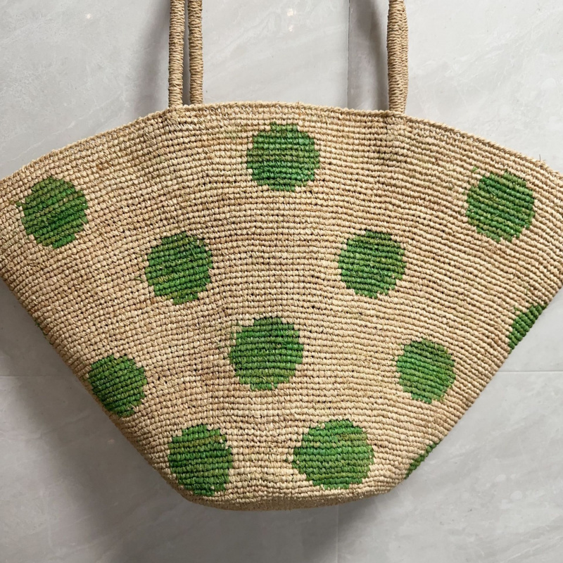 Japanese-Style High-Quality Hand-Crocheted Raffia Polka Dot Beach Tote Bag, Large-Capacity Shoulder Bag for Seaside Vacation Japanese-Style High-Quality Hand-Crocheted Raffia Polka Dot Beach Tote Bag, Large-Capacity Shoulder Bag for Seaside Vacation