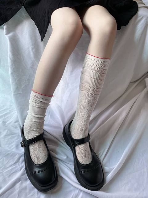 ລະດູຮ້ອນເກົາຫຼີ socks calf thin japanese style girl cute heart hollow lace socks pile socks two wear jk socks