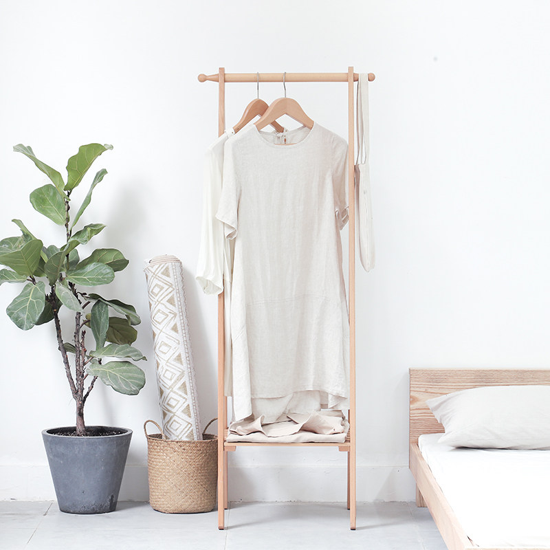 Nordic solid wood hanging clothes hanger bedroom Creative children do not occupy small extremely narrow room floor small Easy clothes hat rack