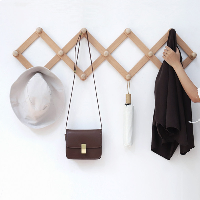 Solid wood wall-mounted clothes hanger Xuanguan entrance door hanging clothes hook door wall clothes hanger telescopic wood hanger