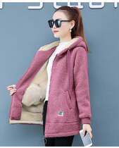 Middle sweater womens 2020 autumn and spring new wild cardigan jacket velvet thickened spring hooded top clothes