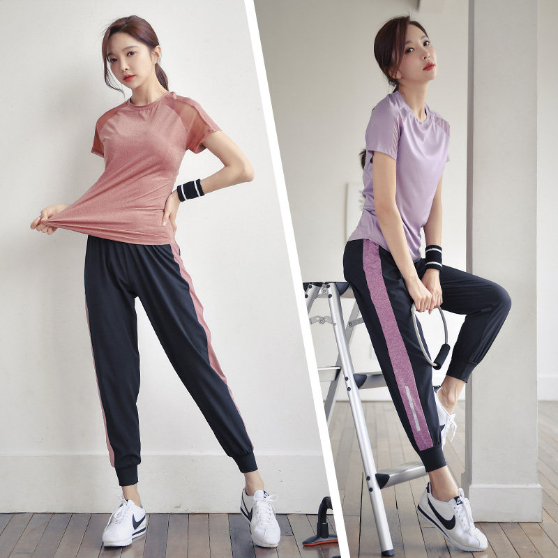 Gym sports suit women's net red loose beginner fitness suit quick-drying clothes breathable short sleeve yoga suit summer