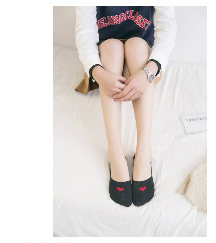 5 đôi giày Hàn Quốc tình yêu vớ nữ ngắn cotton mùa xuân và mùa hè không trơn trượt bằng giày đậu xanh Giày nhỏ và vớ vớ thuyền vô hình - Vớ mắt cá chân tất chân