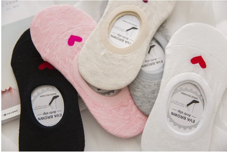 5 đôi giày Hàn Quốc tình yêu vớ nữ ngắn cotton mùa xuân và mùa hè không trơn trượt bằng giày đậu xanh Giày nhỏ và vớ vớ thuyền vô hình - Vớ mắt cá chân tất chân