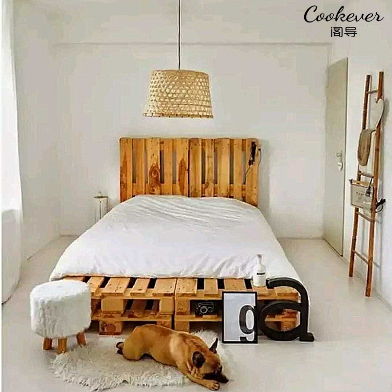 Pallet transformation solid wood bed frame bed support log industrial style loft furniture homestay inn personality creative bed