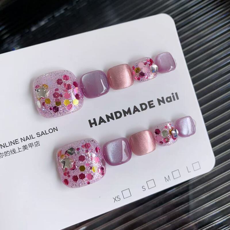 【1212】Purely Handmade Shiny Toenail Patches, Finished Product, Removable Short Style, Brightening Effect, Summer Toenail Wear-On Nails 【1212】Purely Handmade Shiny Toenail Patches, Finished Product, Removable Short Style, Brightening Effect, Summer Toenail Wear-On Nails