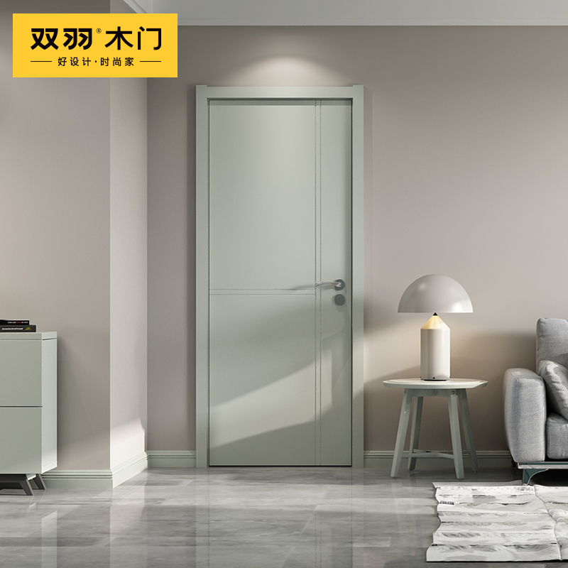Double feather wooden door modern simple interior door minimalist door paint bedroom door solid wood composite set door PF023