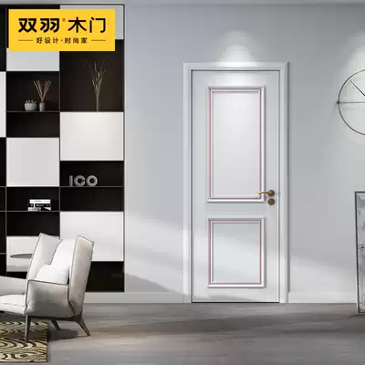 Double feather wooden door high-end bedroom door interior door silent door baking paint custom solid wood composite door door XKC-011