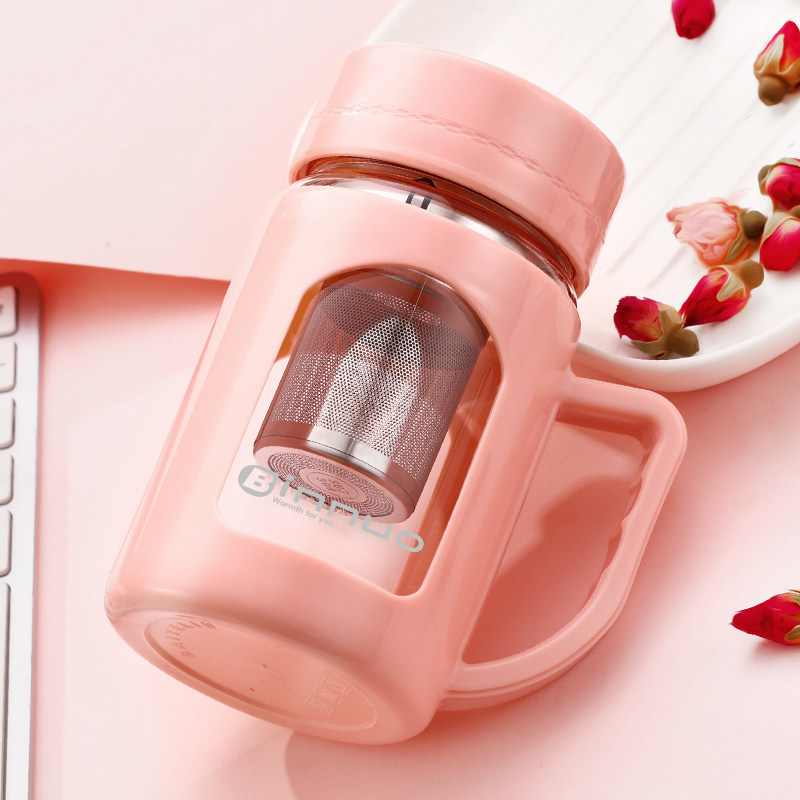 Glass with handle double-layer water cup men and women portable large-capacity household heat-resistant filter tea water separation brewing tea cup