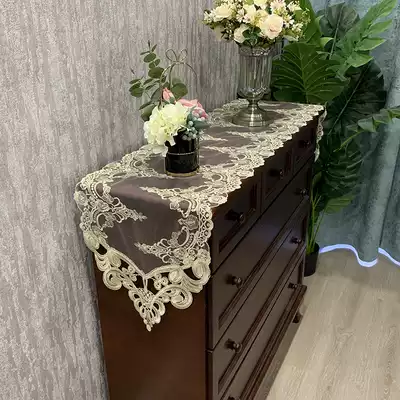 Lace TV cabinet tablecloth European dressing table Mesh dust-proof cover cloth Cloth art long dust-proof cloth Shoe cabinet table flag