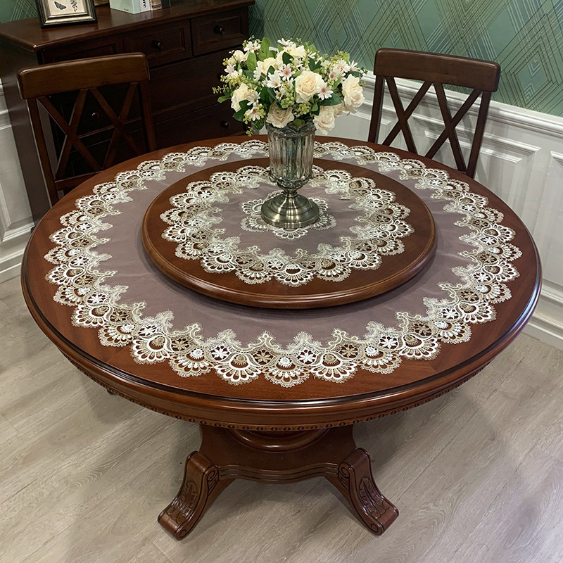American-style round tablecloth fabric home lace double-layer round small disc European-style table mat tablecloth luxury high-end
