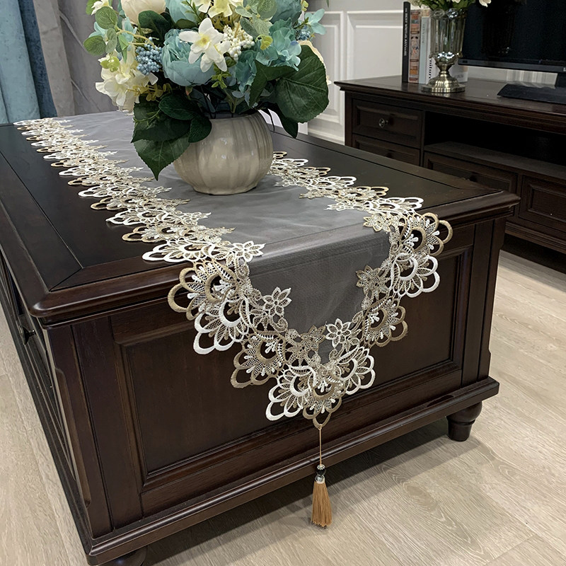 European-style lace mesh table flag fabric long coffee table tablecloth home light luxury new Chinese modern minimalist tablecloth